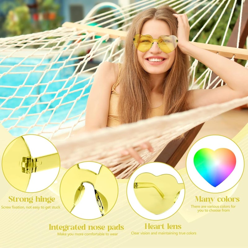 NACHLYNN 10 Pairs Heart Sunglasses Women Rimless Heart Shaped Sunglasses Candy Color Glasses for Costumes Cosplay (Yellow) - Image 4